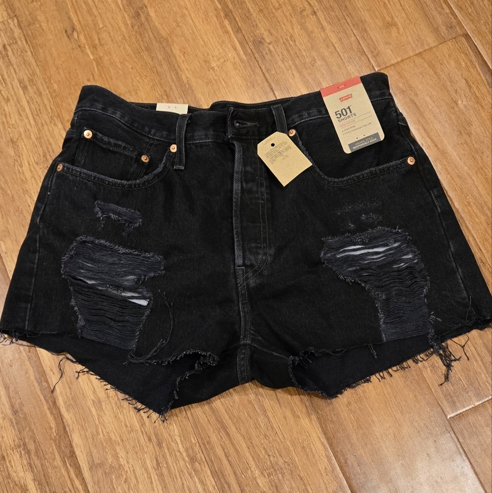 Levi's 501 Button Fly Cut-off Shorts In Black Denim